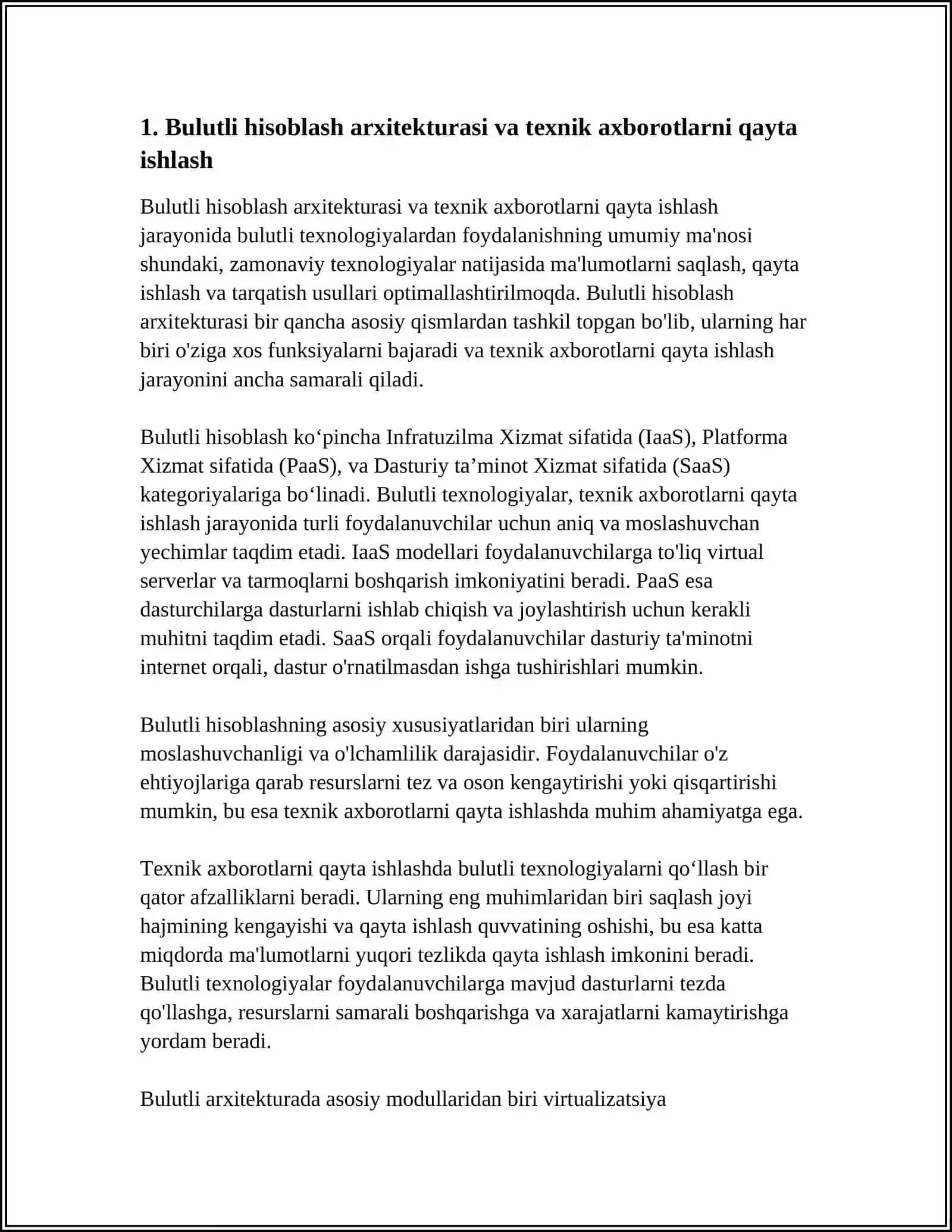 TEXNIK AXBOROTLARNI QAYTA ISHLASH JARAYONIDA BULUTLI TEXNOLOGIYALARDAN FOYDALANISH 3