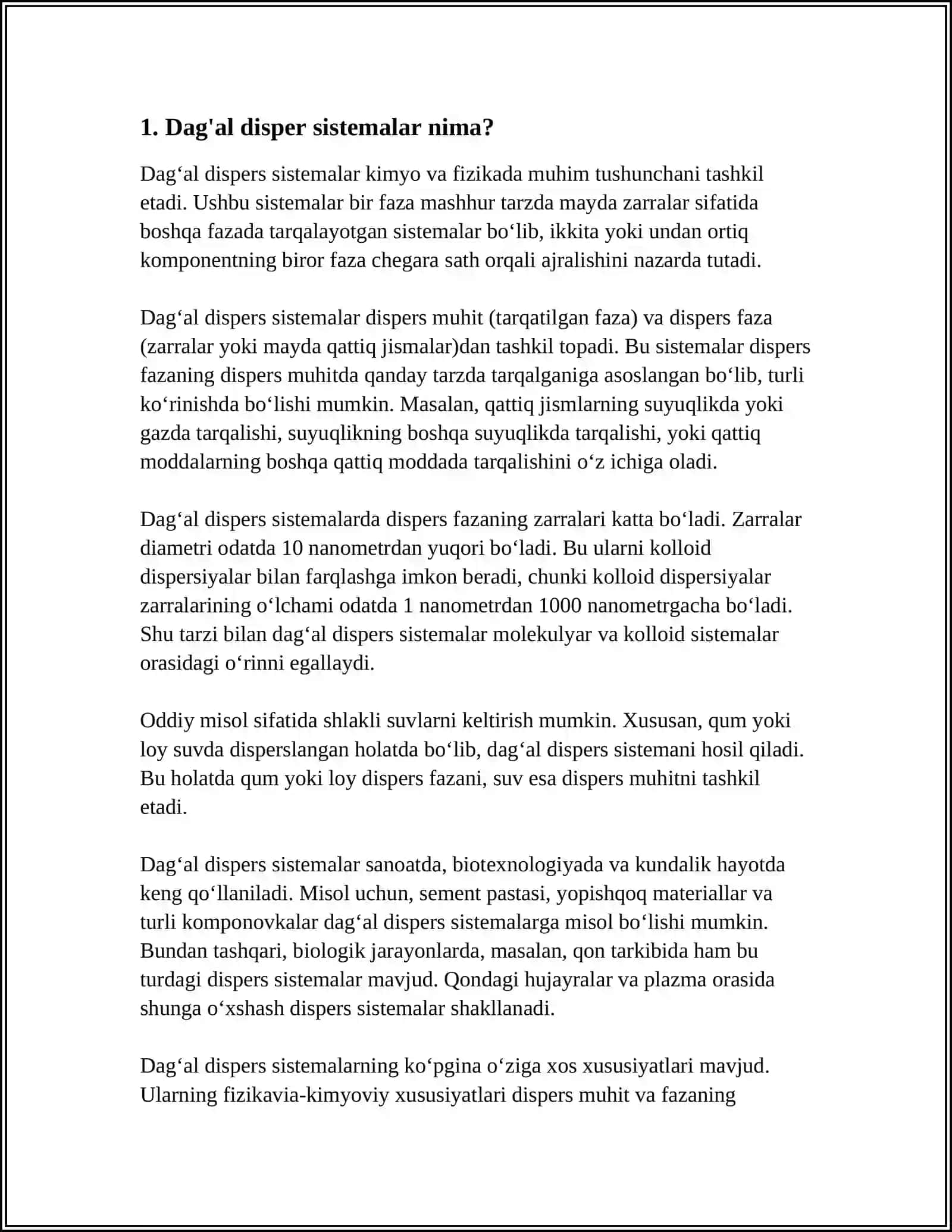 DAG'AL DISPER SISTEMALARNING XOSSALARI VA ULARNING TIBBIYOT VA FARMAKALOGIYADA ISHLATILISHI 3