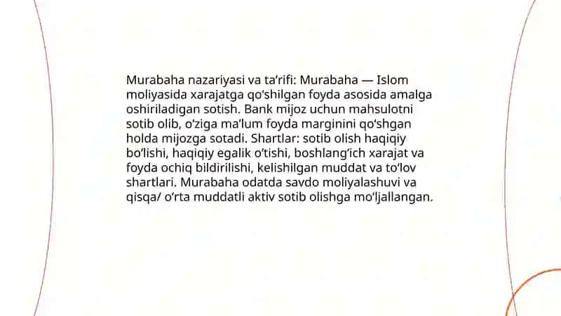 Islom Moliyasi Mahsulotlari Moliyalashtirish Murabaha 3