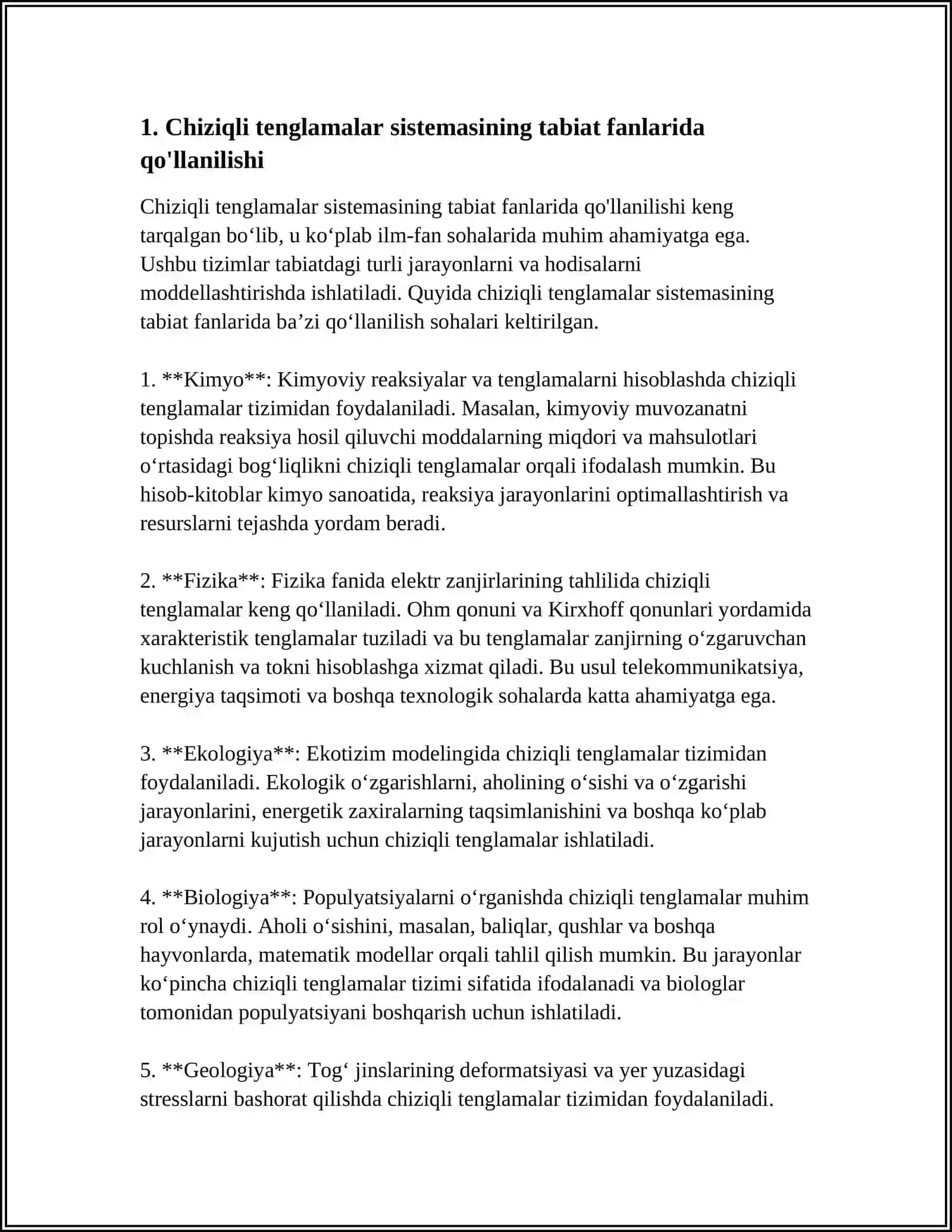 CHIZIQLI TENGLAMALAR SISTEMASI YORDAMIDA TABIIY FANLARGA OID MASALALAR YECHISHGA TADBIQI 3