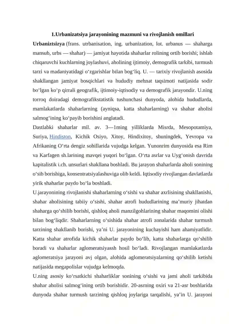 Urbanizatsiya jarayoni va ekologik muommolar. 3