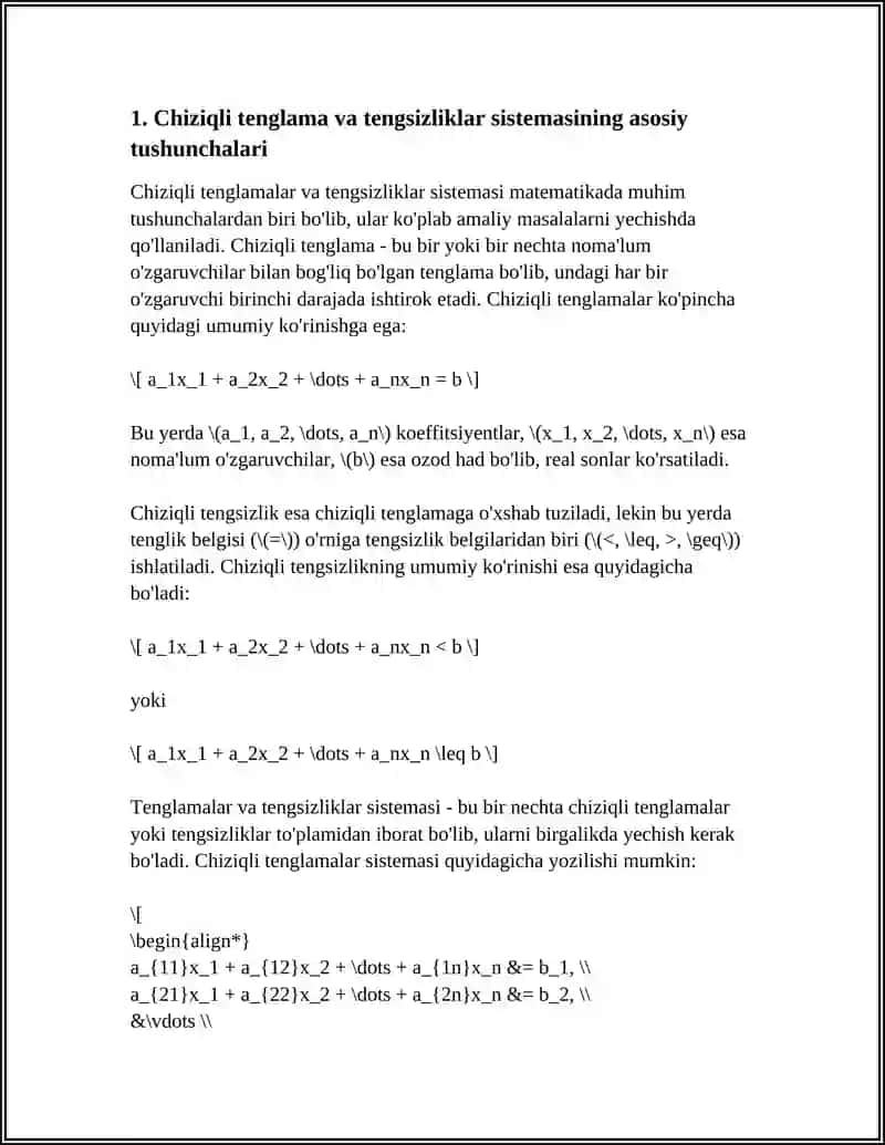 ChIZIQLI TENGLAMA VA TENGSIZLIKLAR SISTEMASI VA UNING TADBIQLARI 3