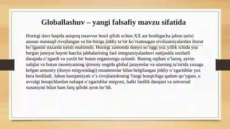 Globallashuv globalistika va barqaror taraqqiyotning ustuvor yo'nalishlari 3