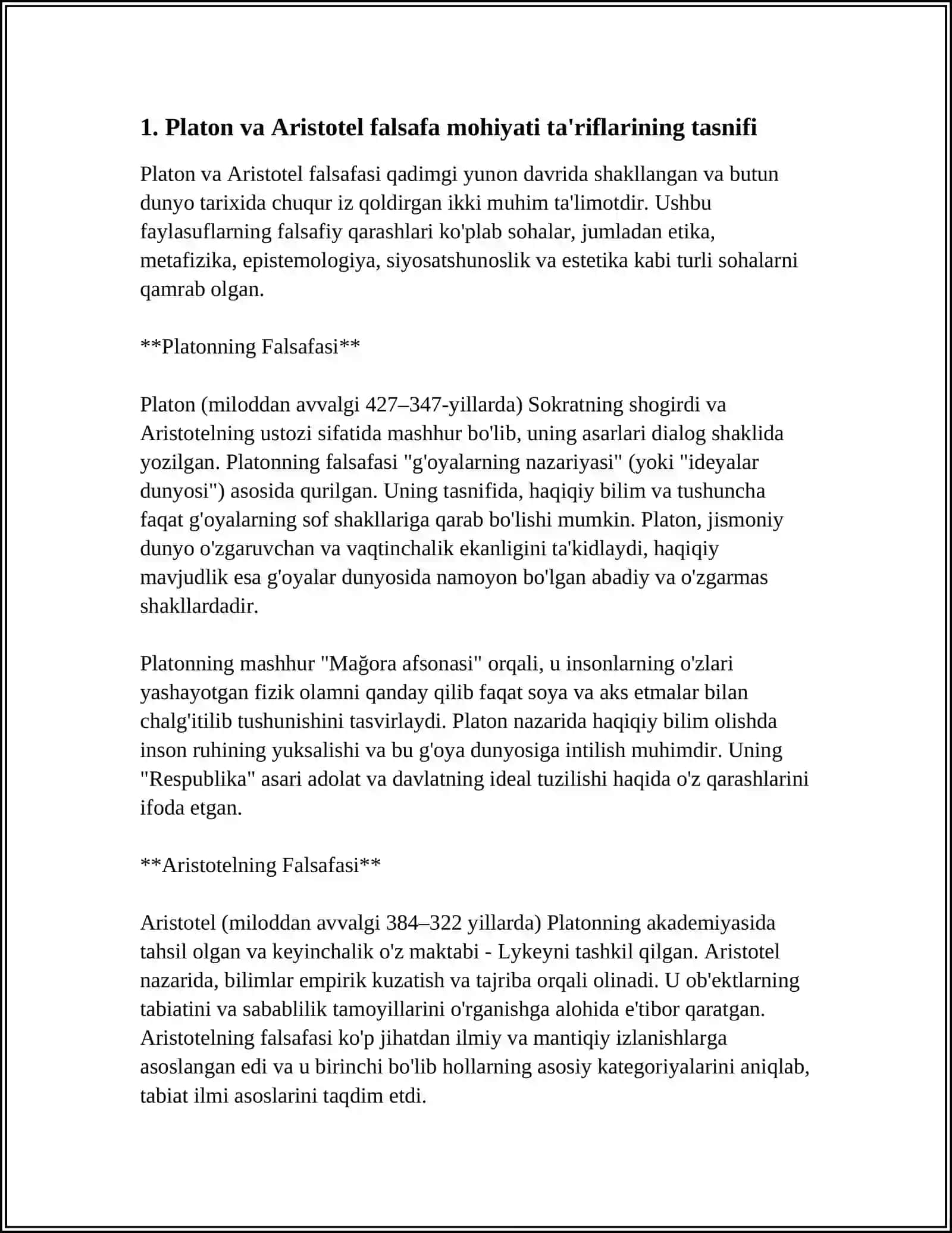 FALSAFANING MOHIYATIGA OID SHARQ VA GʻARB MUTAFAKKIRLARINING TA'RIFINI TASNIFLASH 3
