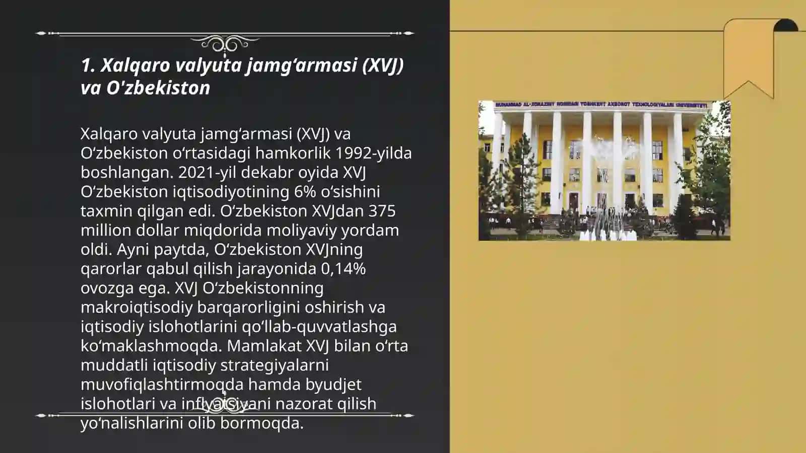 Xalqaro moliya institutlari va ularning O'zbekiston bilan aloqasi 3