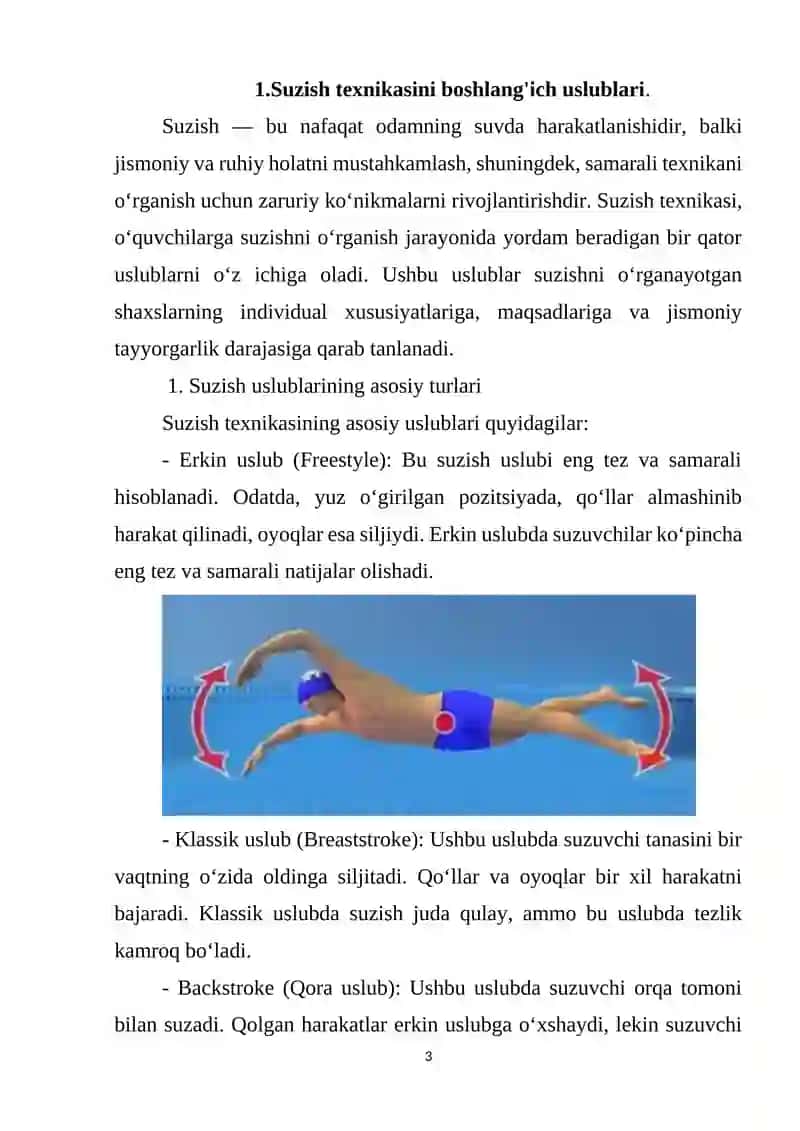 Suzishning usullarini o'rgatish va o'zlashtirish bo'yicha tayyorlov mashqlari 3
