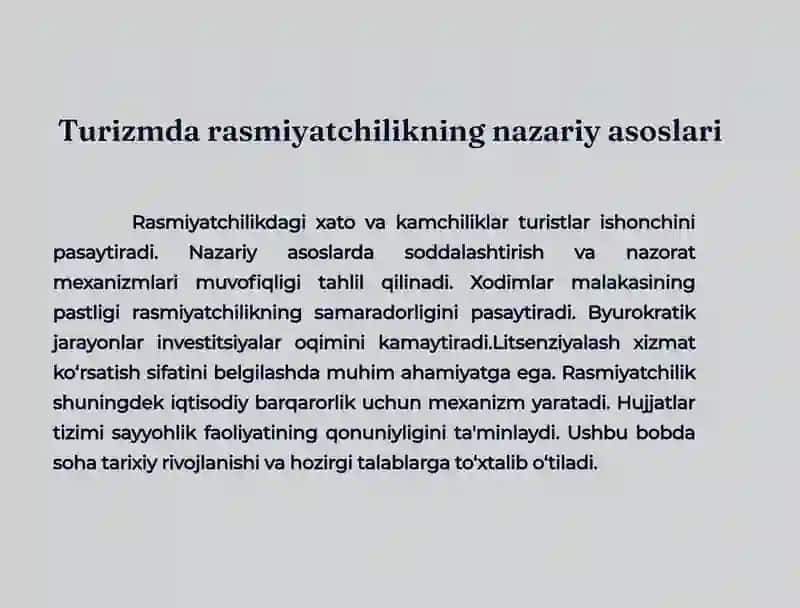 Turizmda rasmiyatchilik mavzusida tayyor prezentatsiya (21 slayd) 3