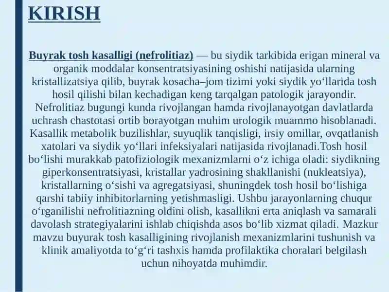 Buyrak tosh kasalliklari patofiziologiyasi 3