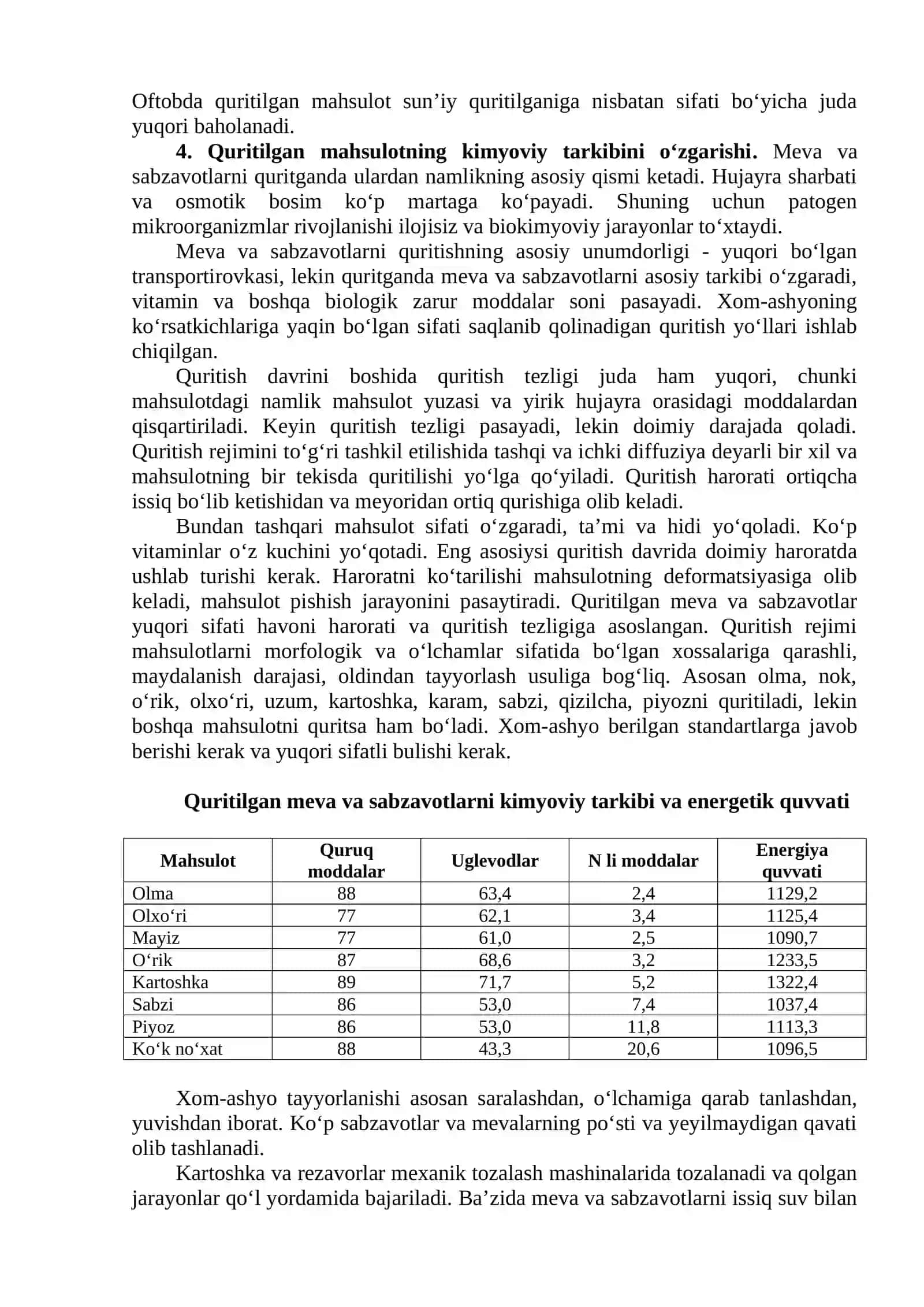 2-ma’ruza: Meva-sabzavotlarni fizik xossalari va kimyoviy tarkibining quritish jarayonidagi o‘zgarishi 3