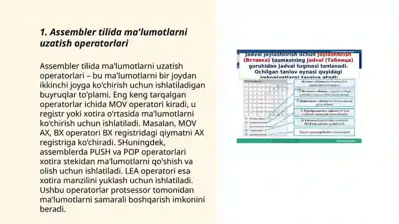 Assembler tilida asosiy operatorlar bilan ishlash 3