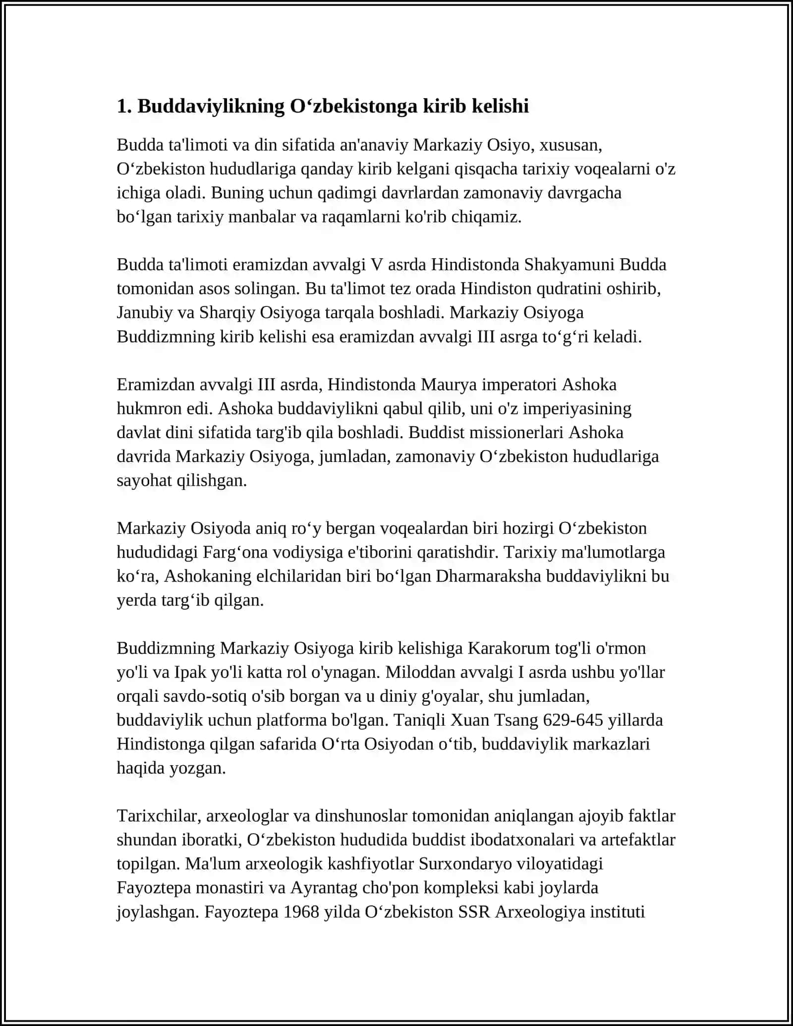 OʻZBEKISTONDA BUDDAVIYLIK DININING TARIXIY ILDIZLARI (FAYOZTEPA QORATEPA DALVARZINTEPA) 3