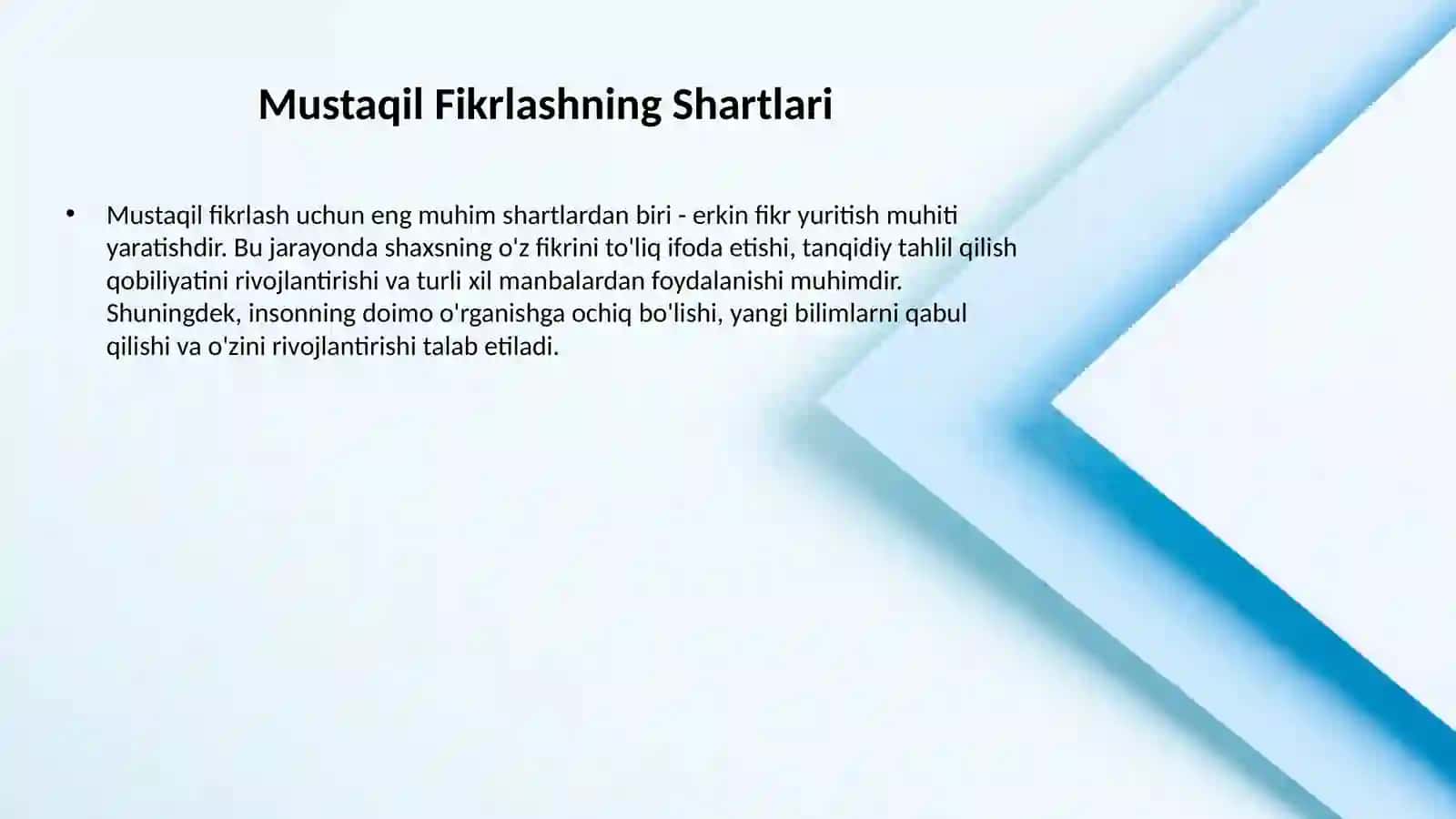 Tafakkur va mustaqil fikrlash shart-sharoitlari 3