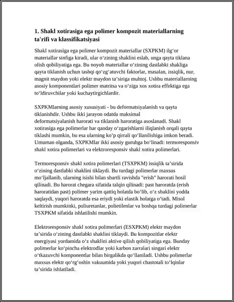 TURLI XIL ILOVALAR UCHUN SHAKL XOTIRASIGA EGA POLIMER KOMPAZIT MATERIALLAR 3
