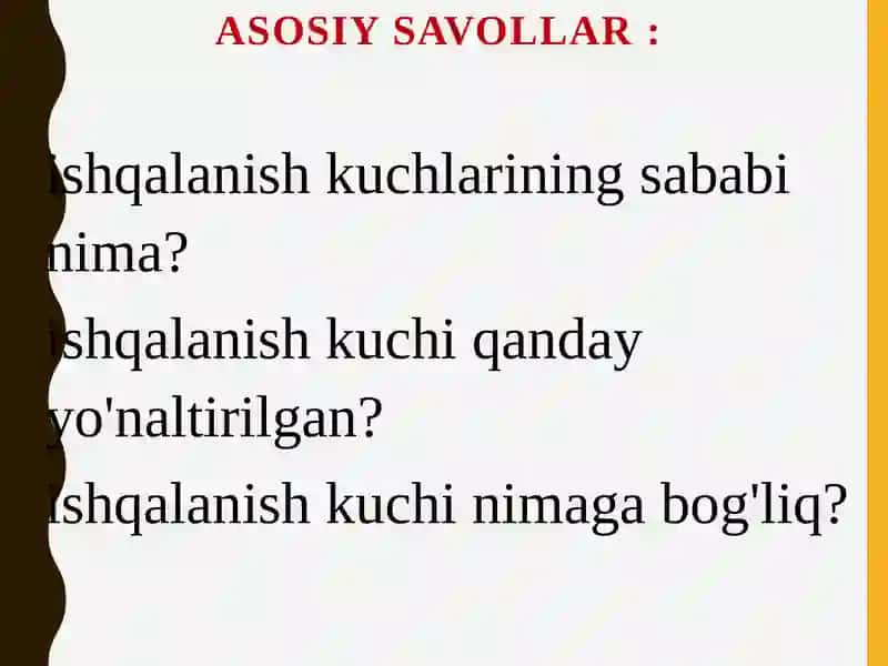 Ishqalanish kuchi. Ishqalanish turlari. prezentatsiya 3