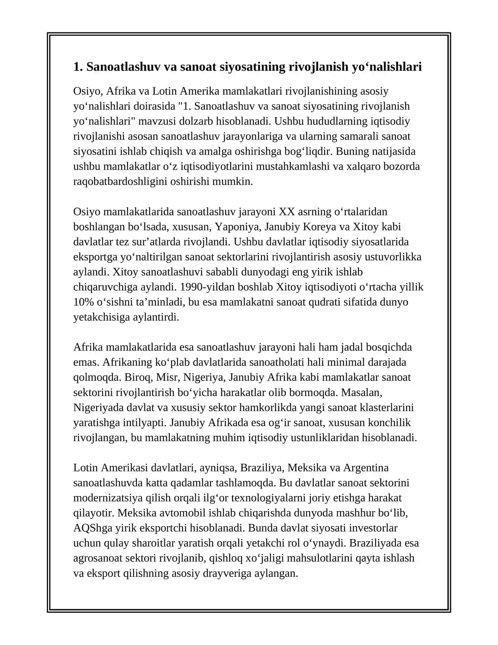 OSIYO, AFRIKA VA LOTIN AMERIKA MAMLAKATLARI RIVOJLANISHINING ASOSIY YO‘NALISHLARI 3