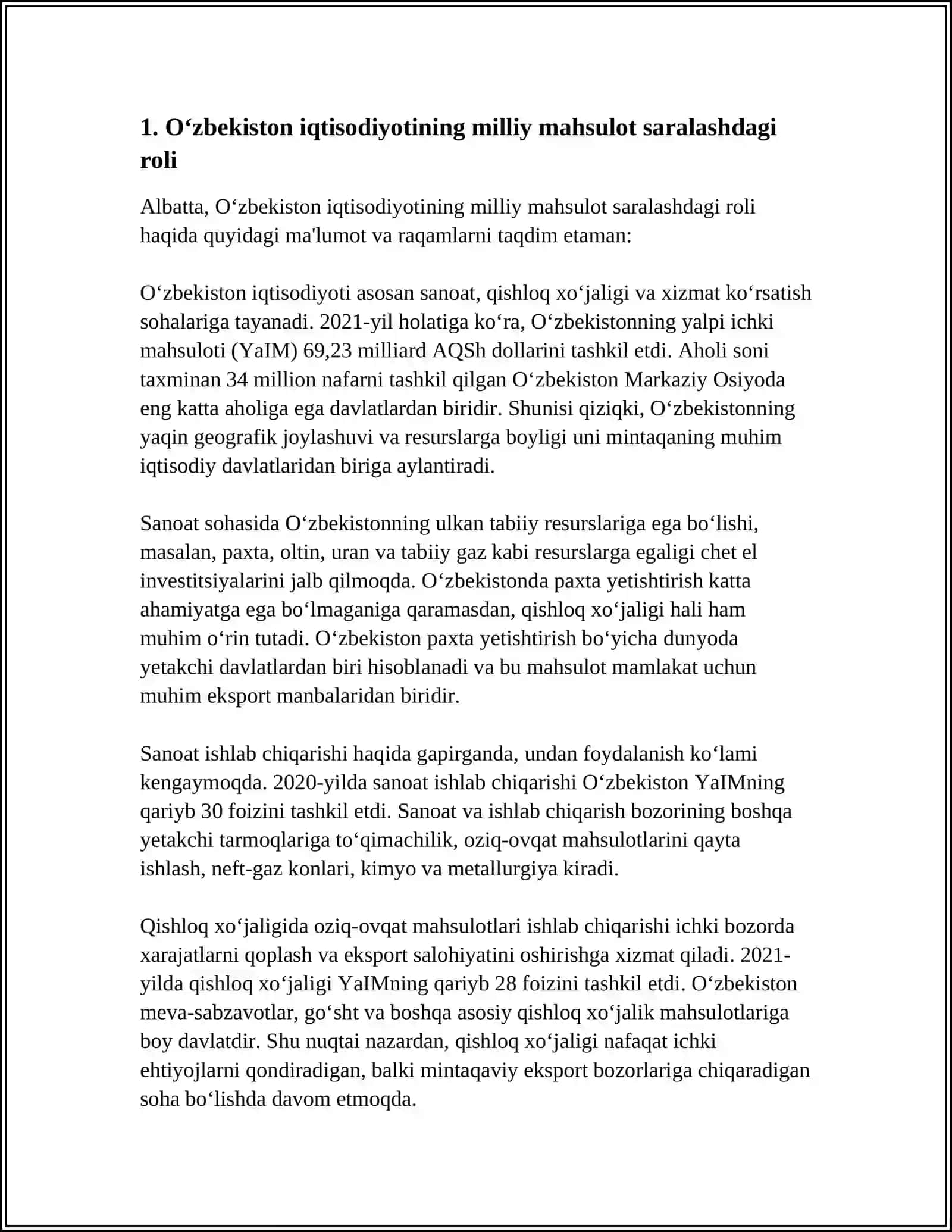 O‘ZBEKISTON IQTISODIYOTIDAN FOYDALANISHNING ASOSIY ROLLARI 3
