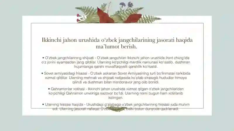 Ikkinchi Jahon Urushida O‘zbek Jangchilarning Ko‘rsatgan Qahramonliklari 3
