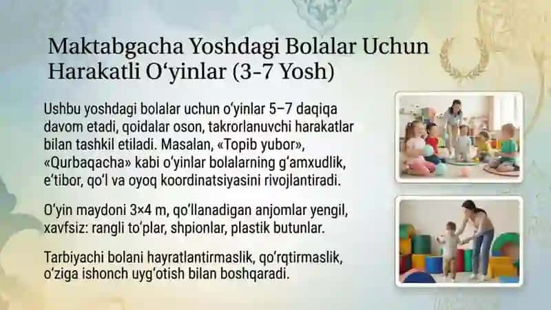 Harakatli oʻyinlar haqida tushuncha qisqacha tarixi, davrlari pedogogik ahamiyati 3