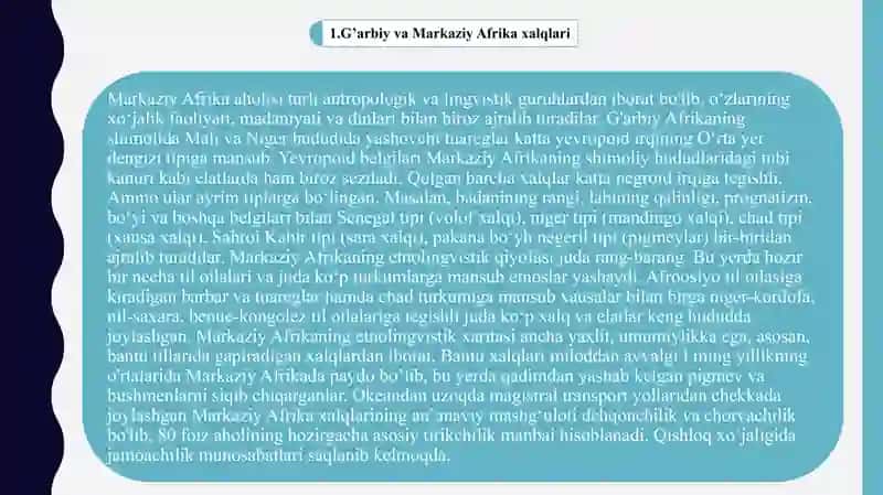 G’ARBIY VA MARKAZIY AFRIKANING  XO’JALIK MADANIY TIPLARI 3