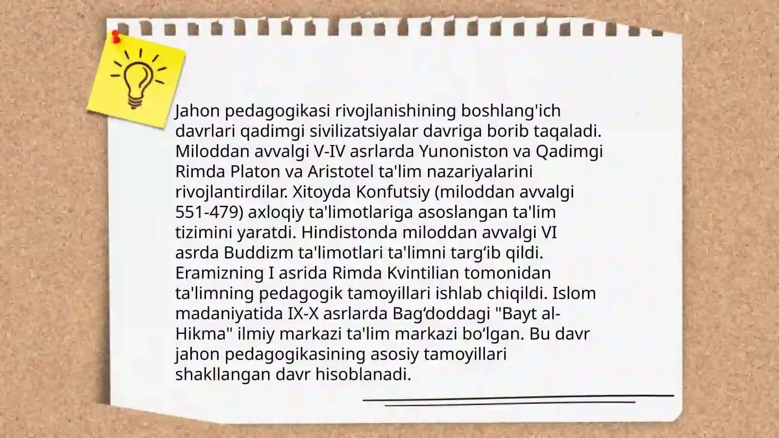 Jahon pedagogika fanining rivojlanish tarixi bayoni 3