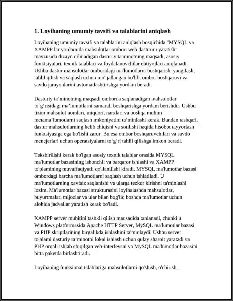 MYSQL VA XAMPP LAR YORDAMIDA MAHSULOTLAR OMBORI WEB DASTURINI YARATISH 3