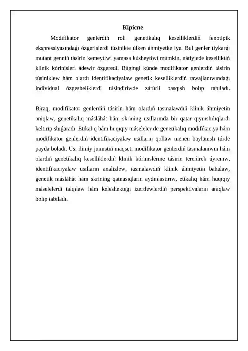 Modifikator gen alıp júriwshileri: identifikaciyalaw hám klinikalıq áhmiyet 3