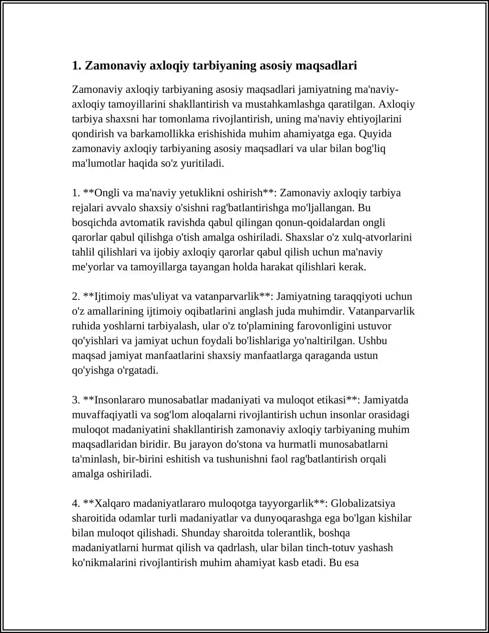 ZAMONAVIY AXLOQIY TARBIYANING YUTUQLARI VA KAMCHILIKLARI MAVZUSIDA ESSE TAYYORLASH 3