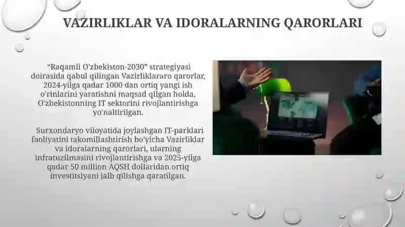AKT sohasidagi huquqiy meyoriy hujjatlar,O'zbekistonda AKTning holati va rivojlanish istiqbollari 3