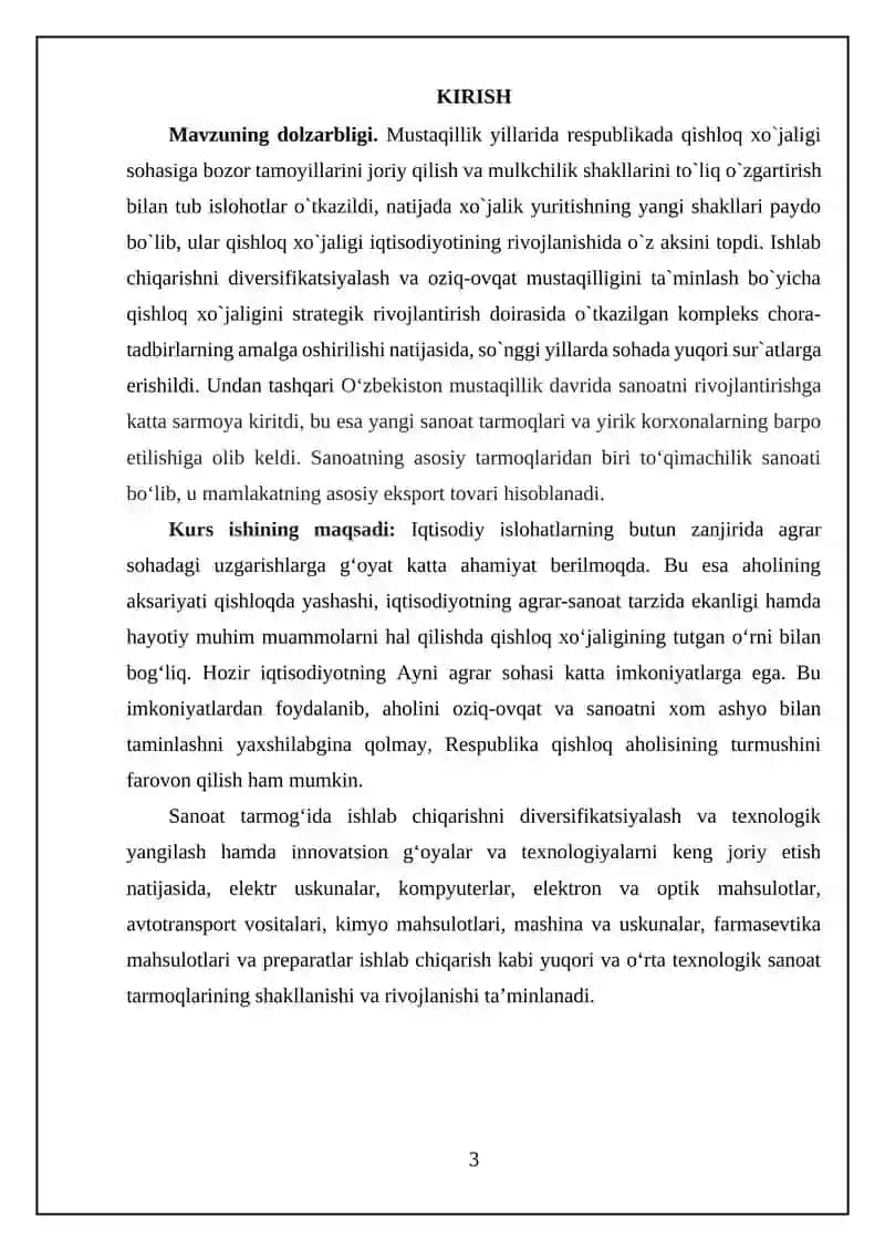 Mustaqillik davrida O’zbekiston xo‘jaligining tarmoqlar va hududiy tarkibidagi o‘zgarishlar 3