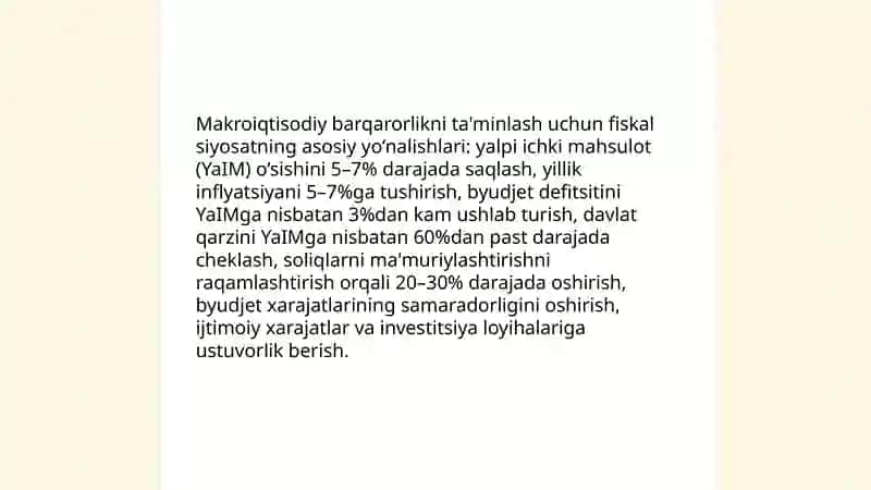 O‘zbekiston Respublikasining yaqin va o‘rta istiqboldagi byudjet-soliq siyosatining asosiy yo‘nalishlari 3