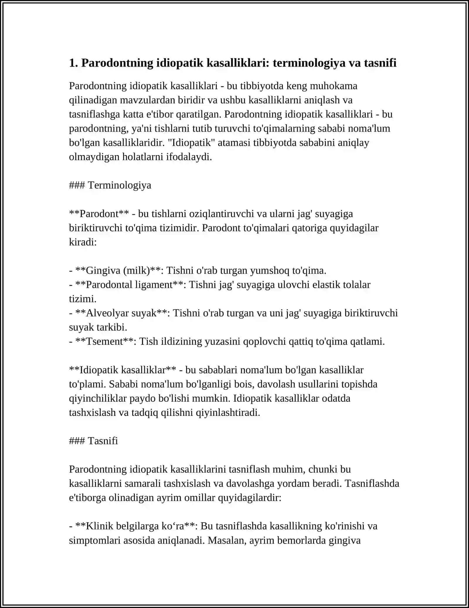 PARODONTNING IDOPATIK KASALLIKLAR.KLINIKASI QIYOSIY TASHXISI,DAVOLASH.DAVOLASHDA STOMATOLOG ÕRNI. PARODONTOLOGIYANING DOLZARB MUAMMOLARI 3