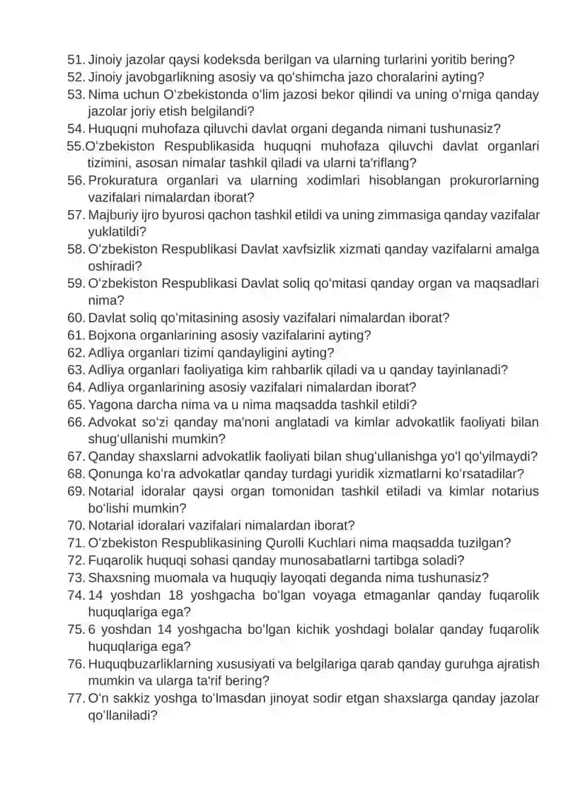 HUQUQSHUNOSLIK FANI BOʻYICHA SAVOLLAR 3