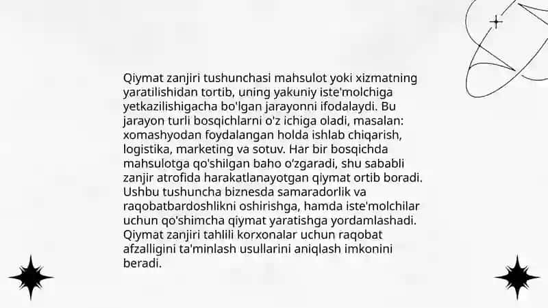 Strategik boshqaruv hisobida qiymat zanjiri tushunchasi 3