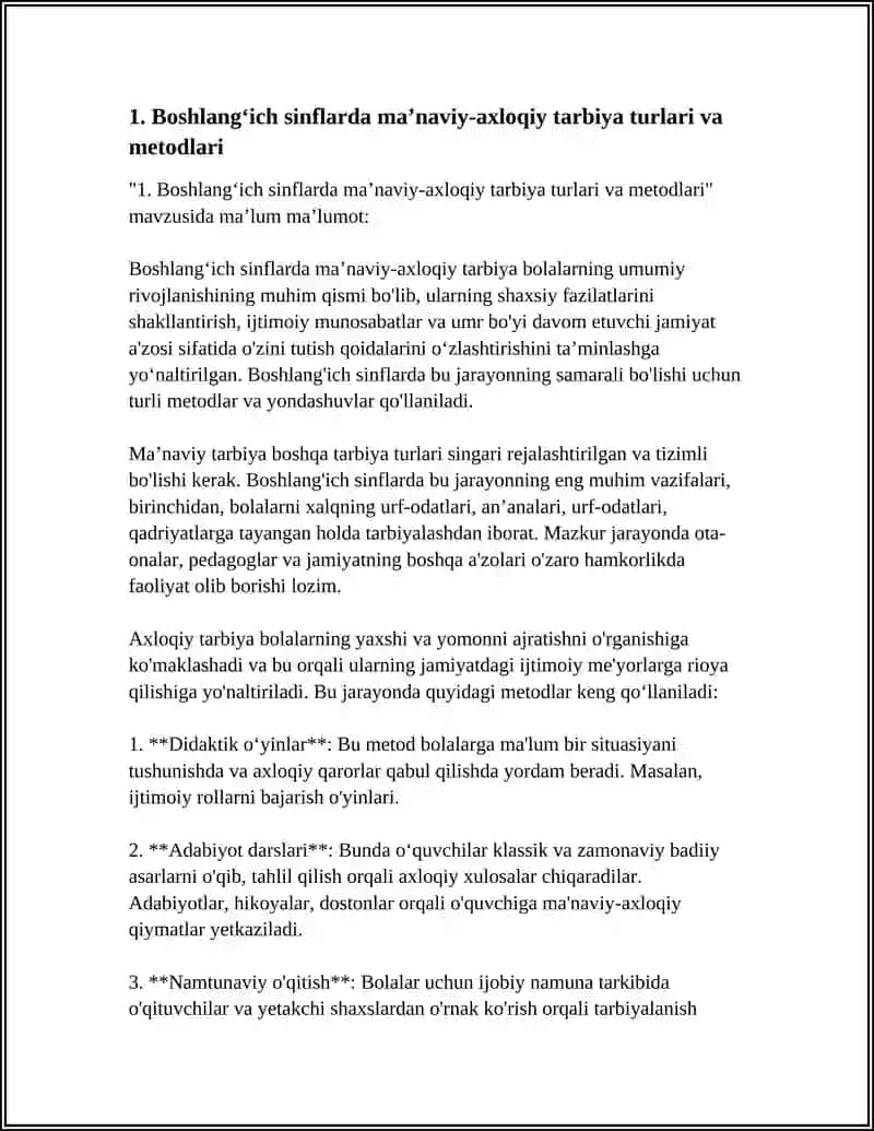 BOSHLANG'ICH SINFLARDA TARBIYA TURLARI VA METODLARI 3