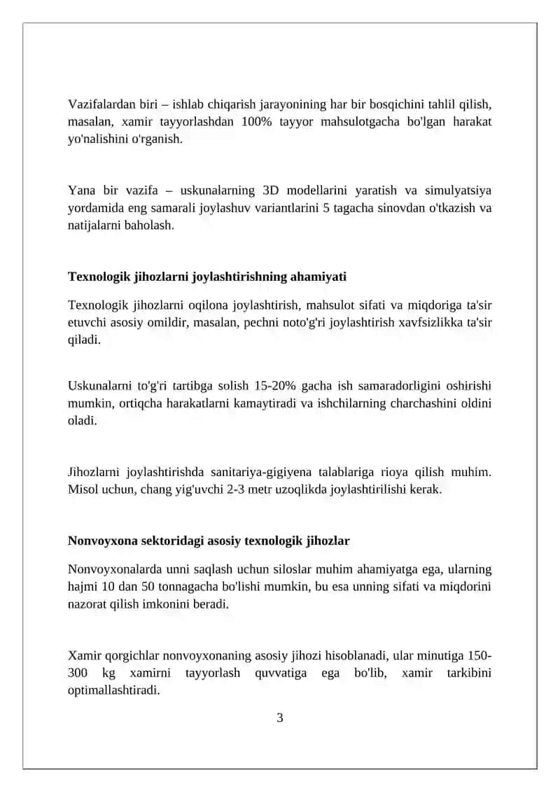 Texnologik jihozlarni non mahsulotlari sektorida joylashtirishni o'rganish 3