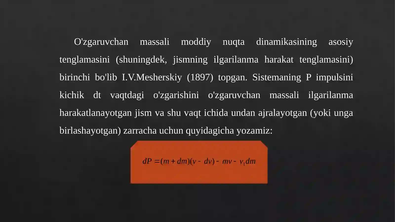 O'zgaruvchan massali jism harakati 3