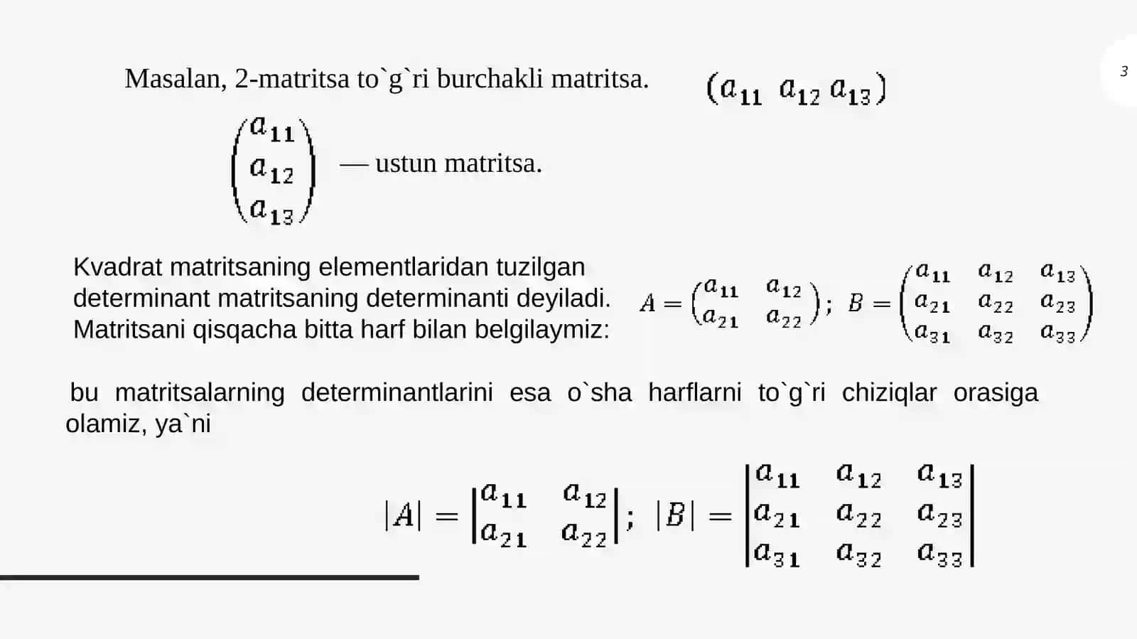 Matritsalar va ular ustida bajariladigan arifmetika amallar 3