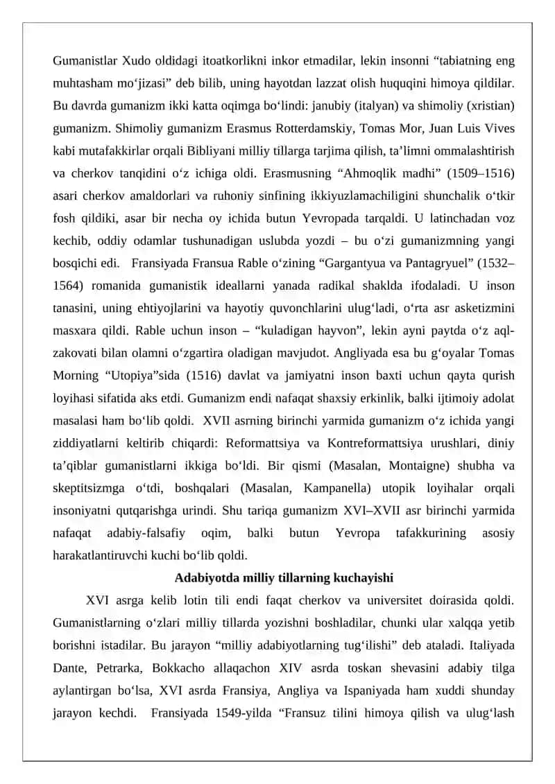 XVI-XVII asrning birinchi yarmida Yevropada yashagan madaniyat vakillari 3