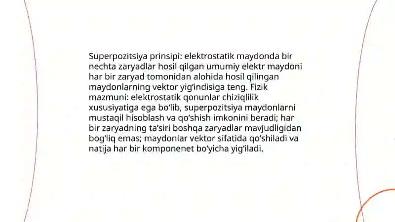 Elektrostatik maydon uchun supperpazitsiya prinsipi 3