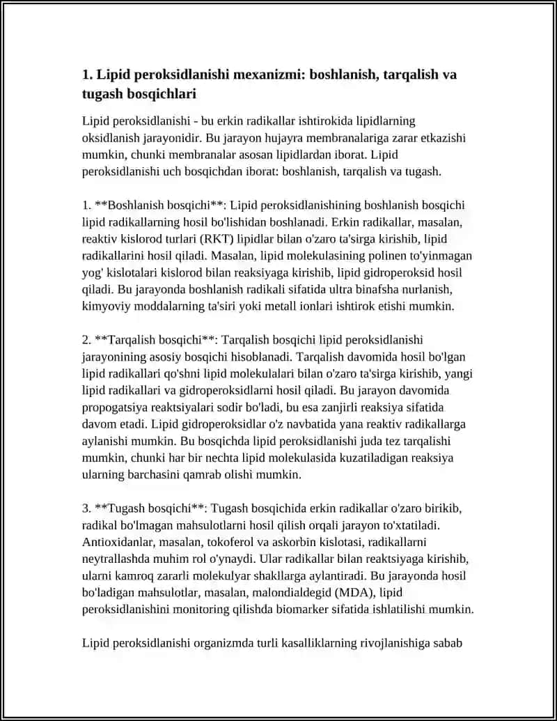 LIPIDLARNING PEROKSIDLANISHI VA HUJAYRA SHIKASTLANISHI PATOGENEZIDAGI AHAMIYATI 3