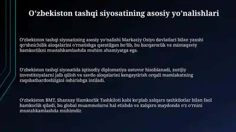Oʻzbekiston va Jahon hamjamiyati 3