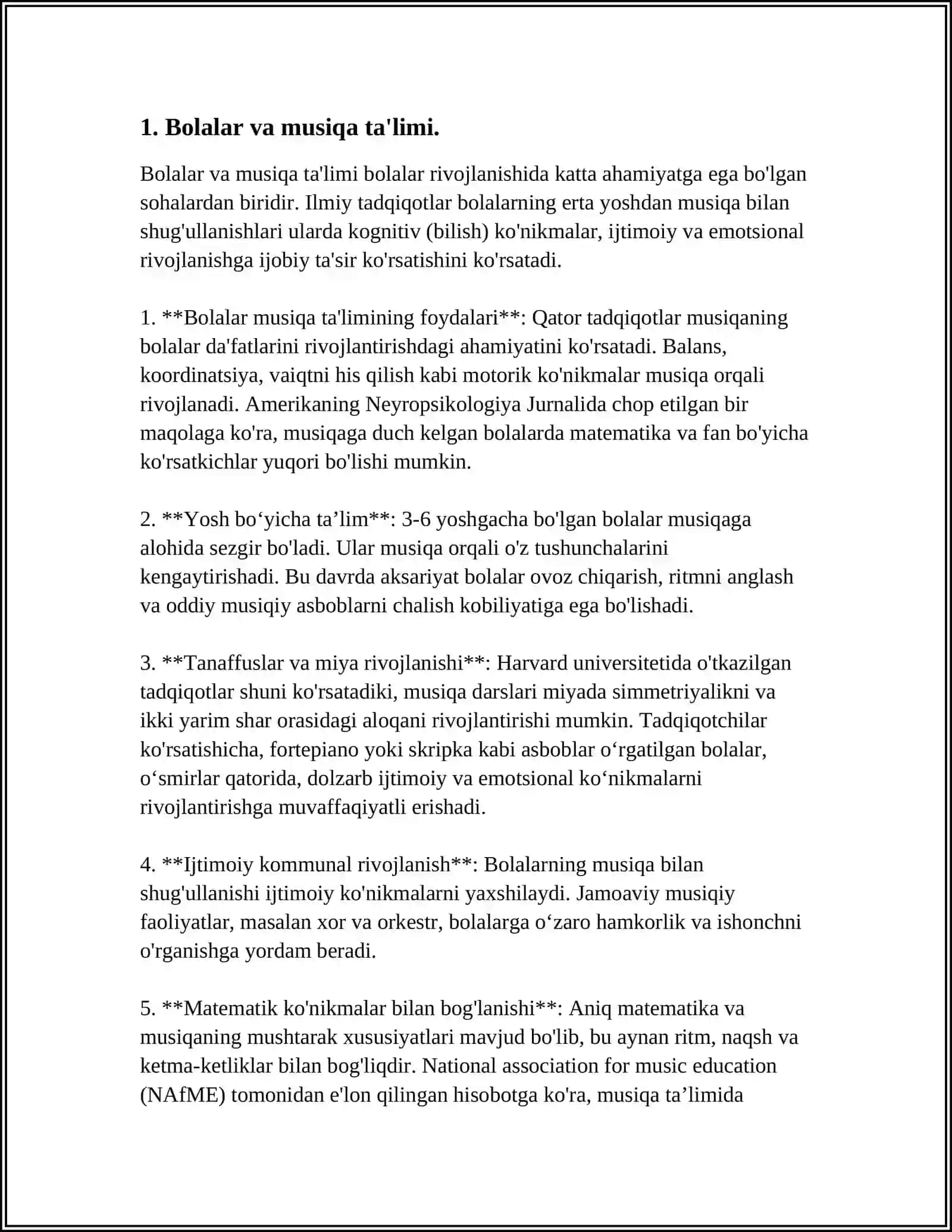 BOLALARNI MUSIQAVIY ASARLARNI IDRIK ETISHGA URGATISH 3