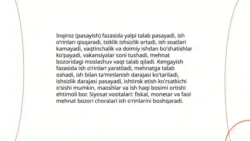 Iqtisodiy tebranishlar. Ishsizlik va mehnat bozori Shaydullayeva Gulmira 3