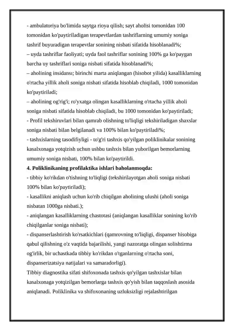 OILAVIY POLIKLINIKA QOP VA QVP ISH FAOLIYATINING ASOSIY KO'RSATKICHLARINI HISOBLASH 3