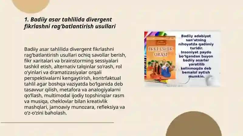 Badiiy asar tahlili jarayonida oʻquvchilarni kreativ va nostandart fikrlashga oʻrgatish 3