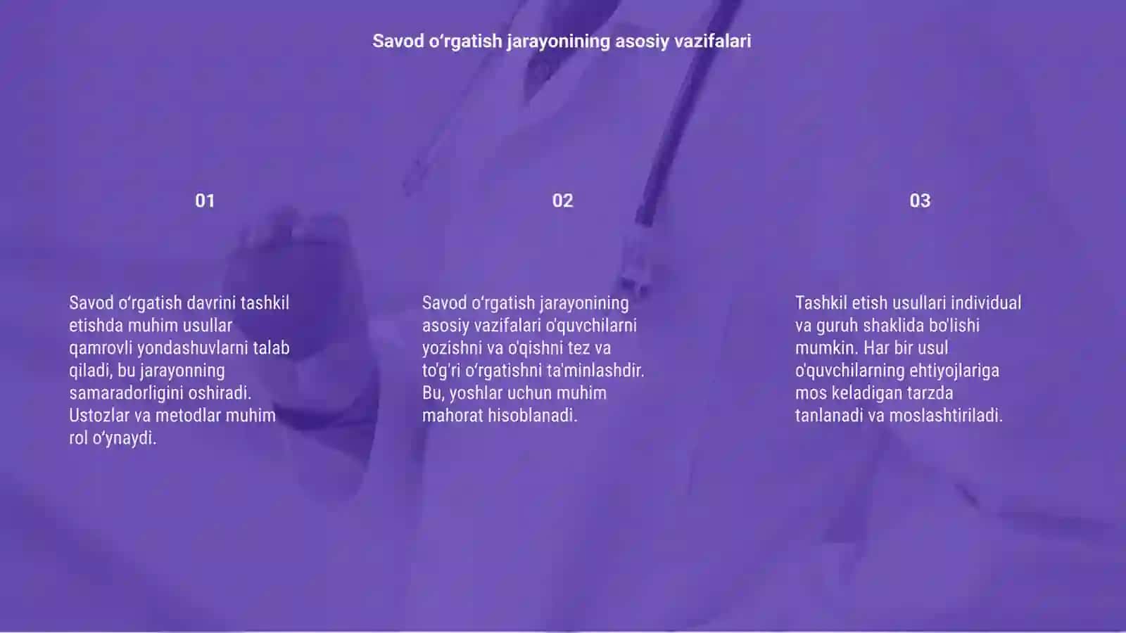Savod oʻrgatish davrini tashkil etish usullari 3