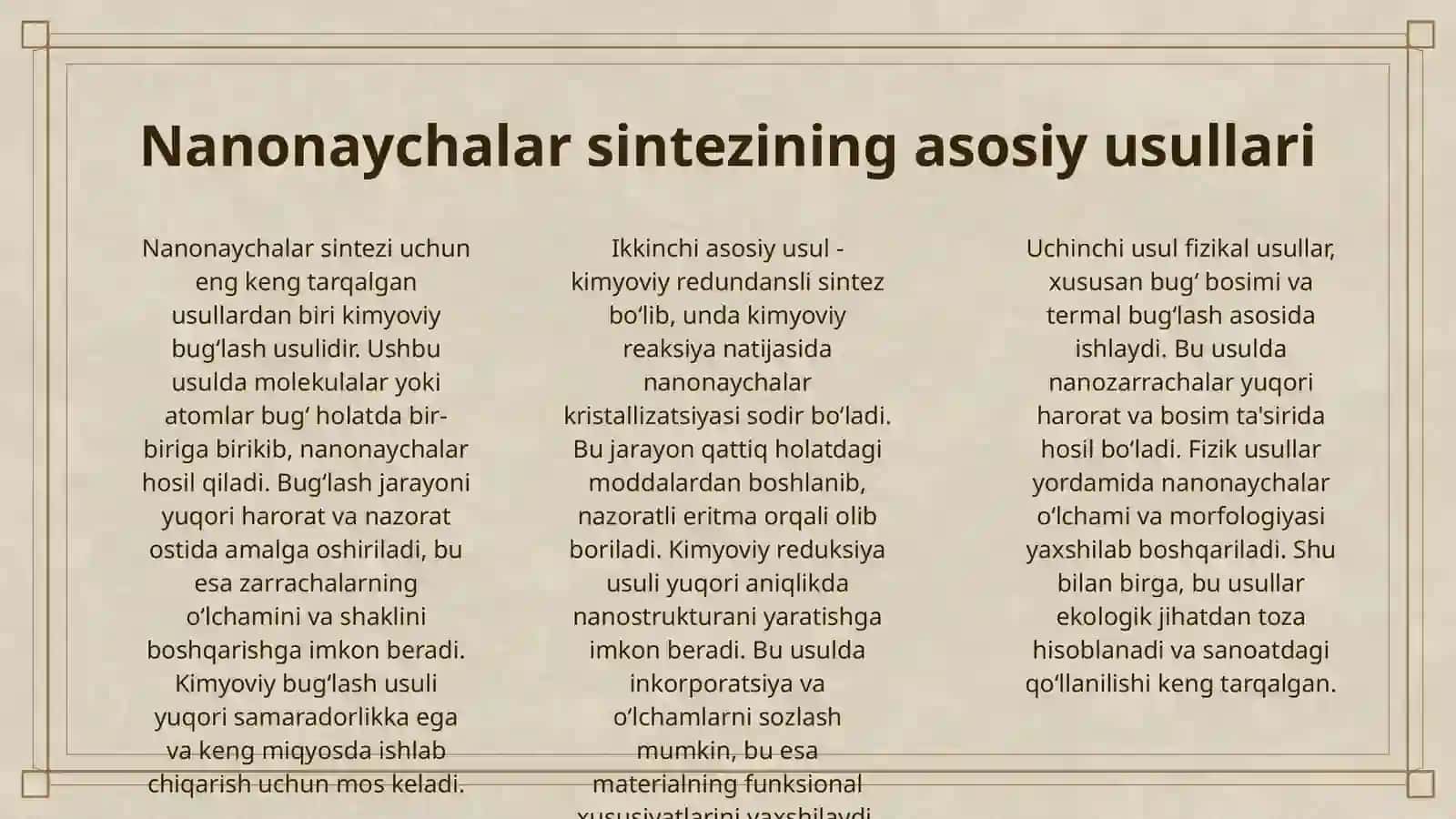 NANONAYCHALAR SINTEZI MEHANIK NANOTIZIMLAR, NANOQURILMALAR 3