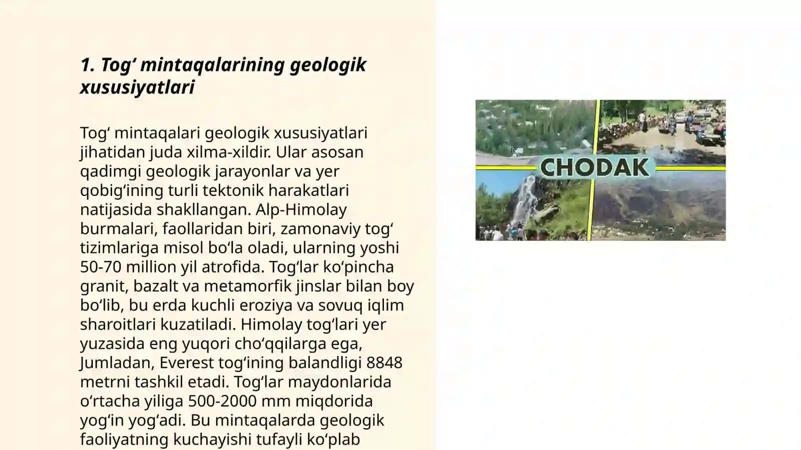 Togʻ mintaqasi landshaftlari bilan tanishish 3
