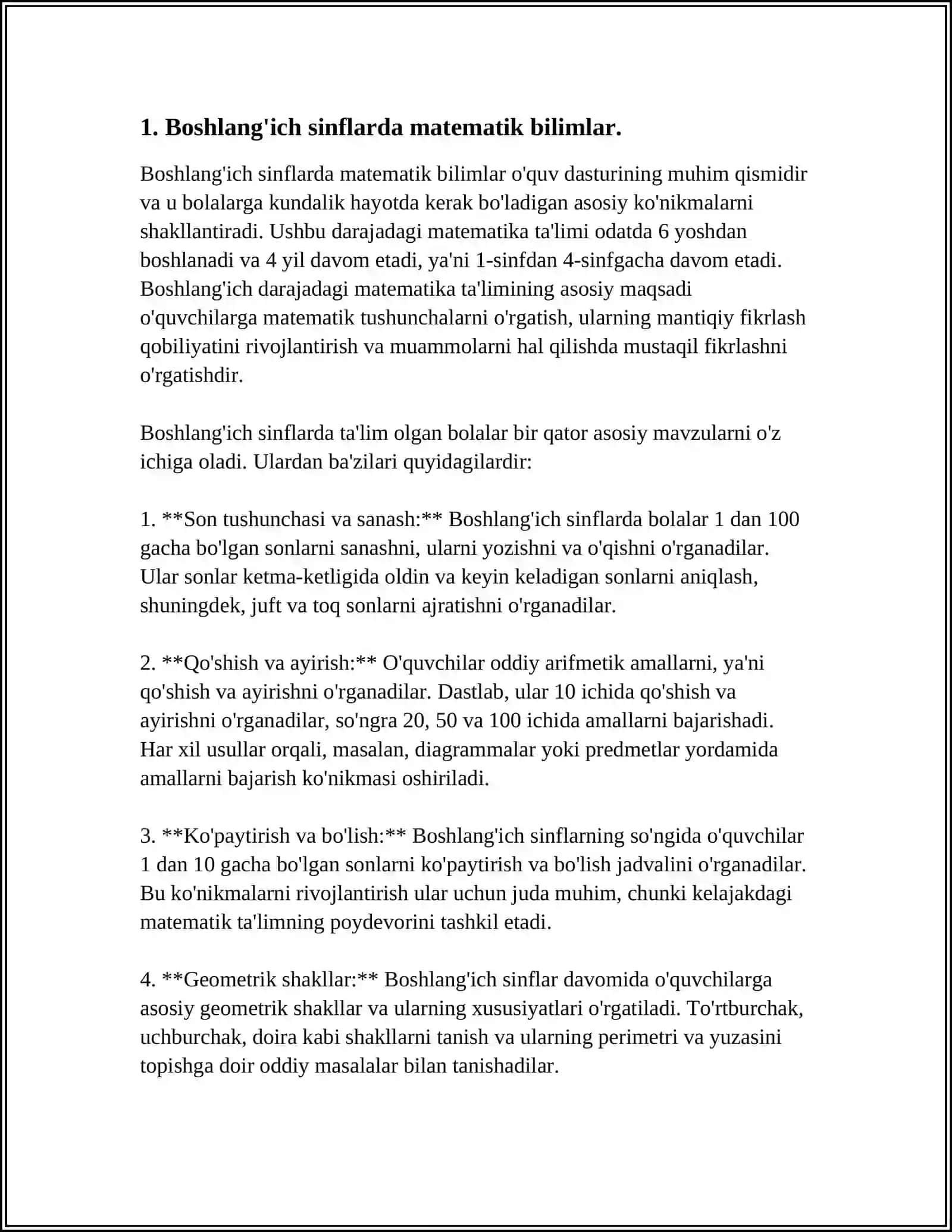 BOSHLANG'ICH SINFLARDA MATEMATIKADAN DTS TAHLILI 3