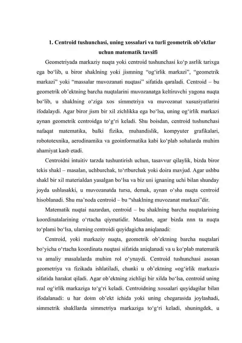 Markaziy nuqtani (centroid) aniqlash usullari: Geometrik ob'ektlar uchun markaziy nuqtani hisoblash algoritmiga nazar 3